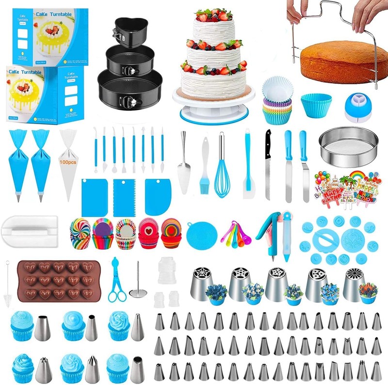 530Pcs Cake Decorating Kit Baking Supplies Turntable 28CM, White