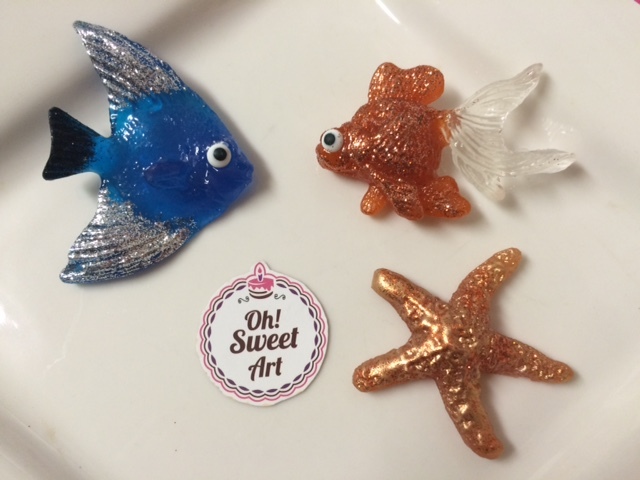 Aquarium III, goldfish, fish, shells, Sea Star Sugar isomalt EDIBLE toppers