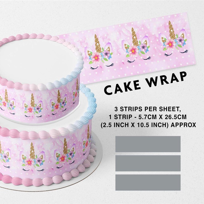 Pink Gold Unicorn Pattern Strip Edible Cake Topper Decoration Edible Image