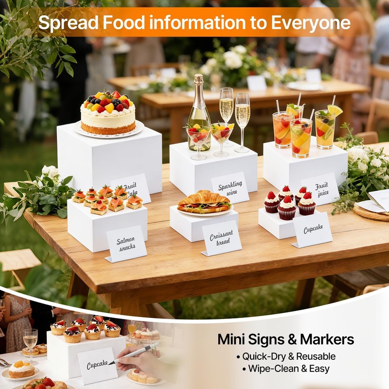 Stackable Buffet Risers Set - 6 White Acrylic Food Display Stands for Parties, C gallery