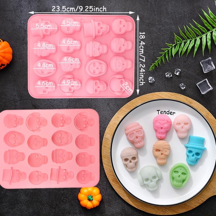 2 Pcs Halloween Silicone Molds, 32 Cavity 3D Skull Shape Chocolate Candy Baki... gallery