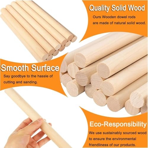 Santoy 20 PCS Wooden Dowel Rods – 3/8 x 15 Inch Round Unfinished Hardwood gallery