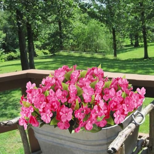 4 Pcs Artificial Impatiens Flowers for Outdoors Silk Impatiens Flowers Rose Red gallery