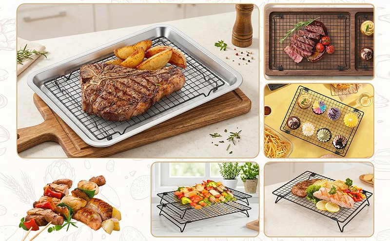 3PCS Stackable Cooling Rack for Baking, 13.3 x 9.3 Inch Carbon Steel Wire Rack gallery