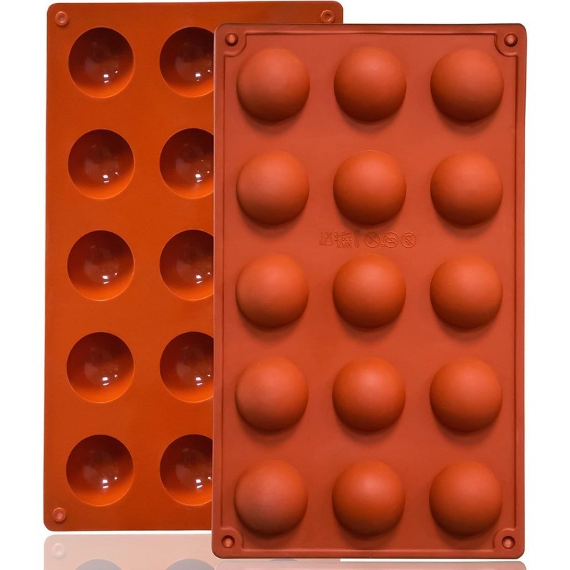 Semi Sphere Silicone Mold 15-Cavity Non-Stick 2 Pack Baking Molds for Jelly