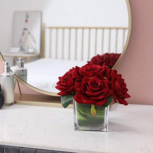 Artificial Velvet Rose Flower Centerpiece Arrangement in vase for Burgundy gallery