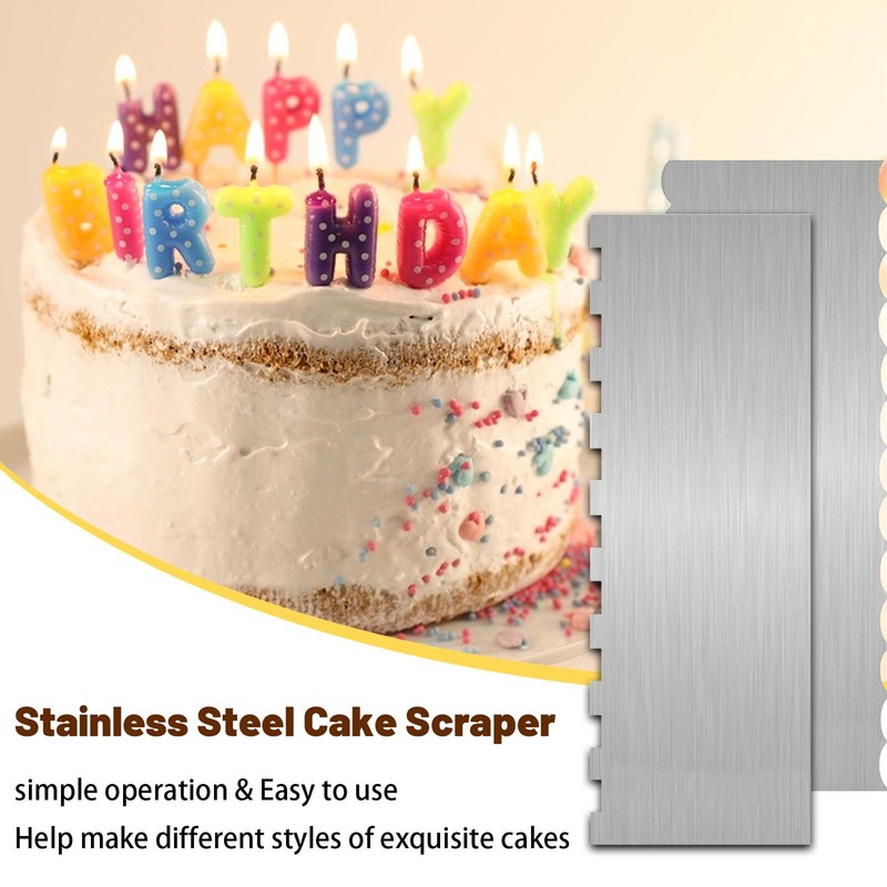 2 Pieces 8.7 Inche Stainless Steel Cake ScraperDouble Sided Patterned Edge St... gallery