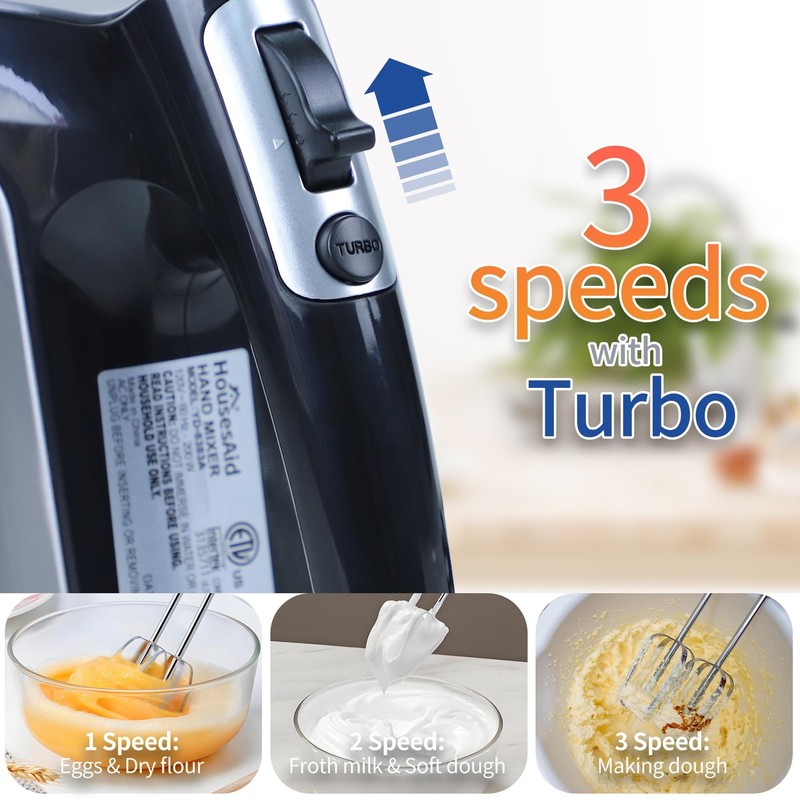200W Hand Mixer, Lightweight Electric Mixer with Turbo Function, 5-Speed Hand... gallery