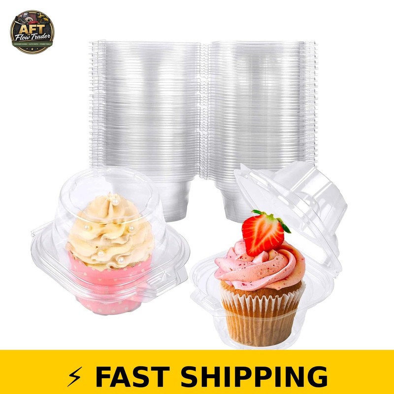 NPLUX 50 Pack Individual Cupcake Containers Plastic Holders