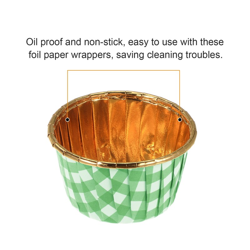 Green Gold Plaid Cupcake Glasses, 50pcs Aluminum Foil Standard Cupcake Lining gallery