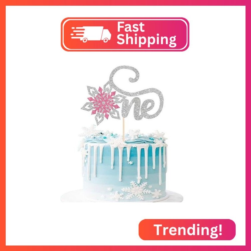 Rsstarxi 1 Pack Snowflake One Cake Topper Pink Snowflake 1st Birthday Cake Decor