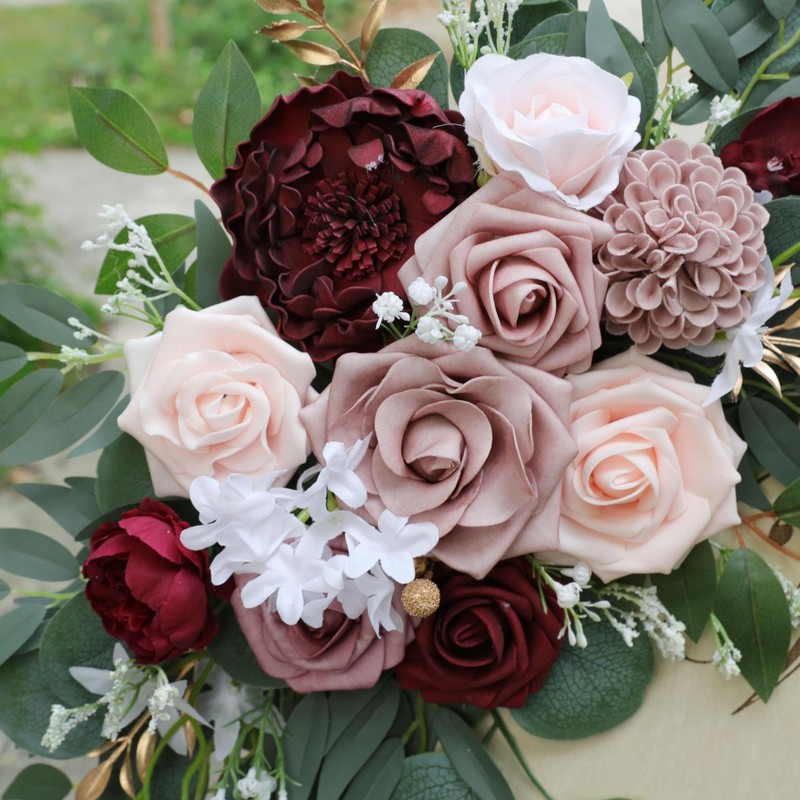 Ponatia Wedding Arch - Artificial Burgundy & Dusty Rose & Blush Flowers (Pack of gallery