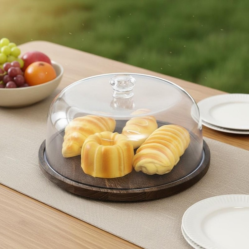 Cake Dome with Wooden Base Rotatable Serveware Particle-Resistant gallery