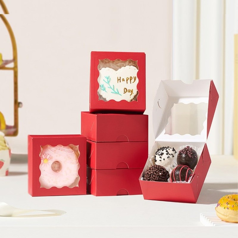 100 PCS Chocolate Truffle Bakery Boxes Window 3.2x3.2x1.5 Inch Red Mini gallery