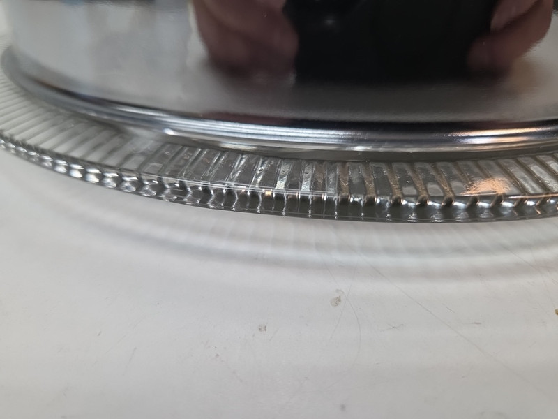 Stainless Steel Cake Dome Glass Plate Vintage 1940s MCM gallery