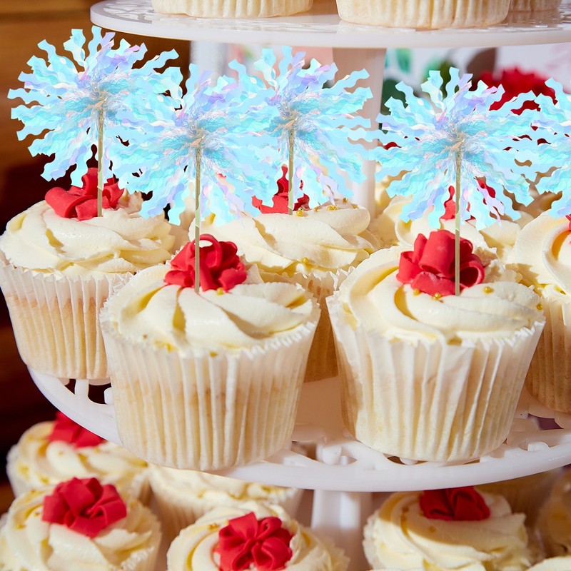 50Pcs Firework Cupcake Toppers Sparkle Tassel Picks Silver gallery