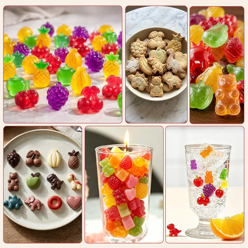 Gummy Molds, 5Pcs Gummy Bear Candy Silicone Molds with 2 Droppers & 1 Brush | No gallery