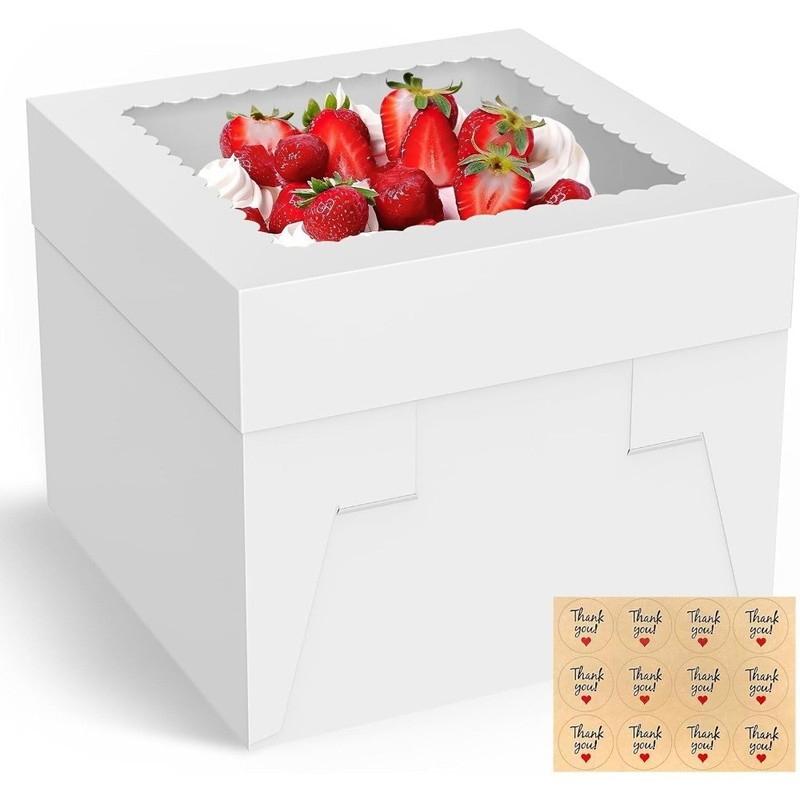 10x10x8 Inch Tall Cake Box with Large Clear Window – Set of 3 – Transport Cakes,
