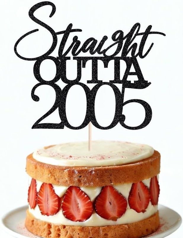 Straight Outta 2005 Cake Topper - Black Glitter Happy 21st Birthday Party Cake gallery