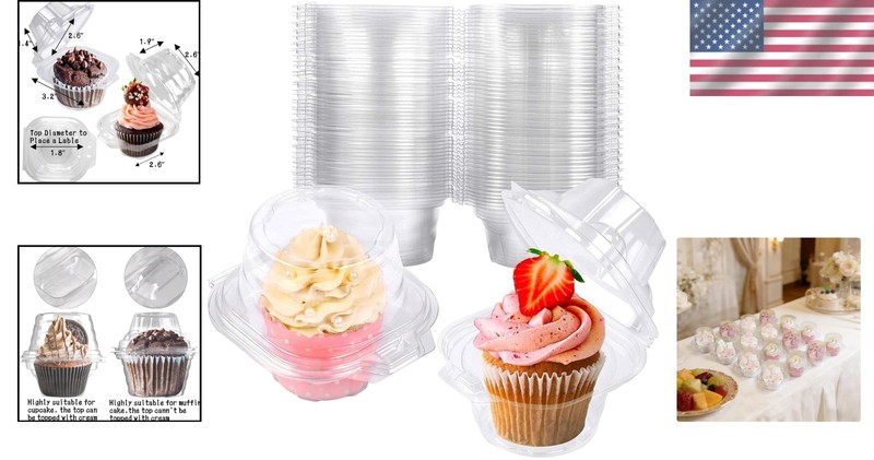 50 Pack Plastic Cupcake Containers Stackable Deep Dome Food Grade Takeout Boxes gallery