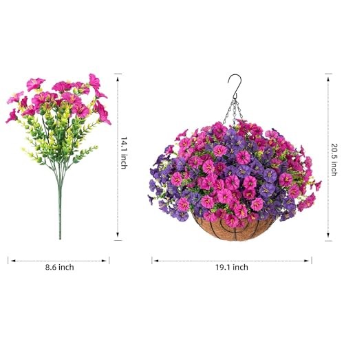 Artificial Faux Hanging Flowers Plants Basket - Spring Summer - Purple-Fuchsia gallery