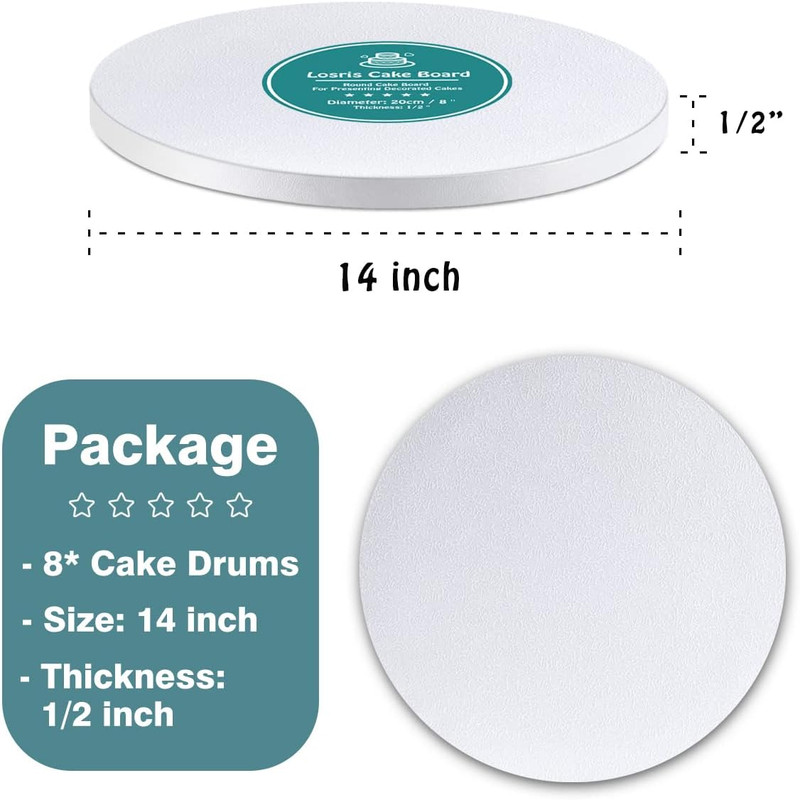 White Cake Drums round 14 Inch Cake Boards with 1/2-Inch Thick Smooth Edges for gallery