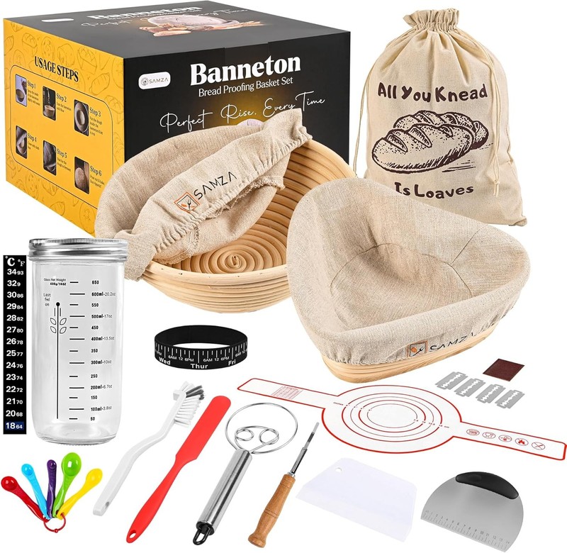 Sourdough Starter Kit – 18Pcs Banneton Bread Proofing Basket Kit with 24oz
