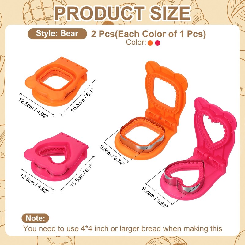 2 Pack Crustless Sandwich Cutter, Square/Heart Shape(Orange/Rose Red) gallery