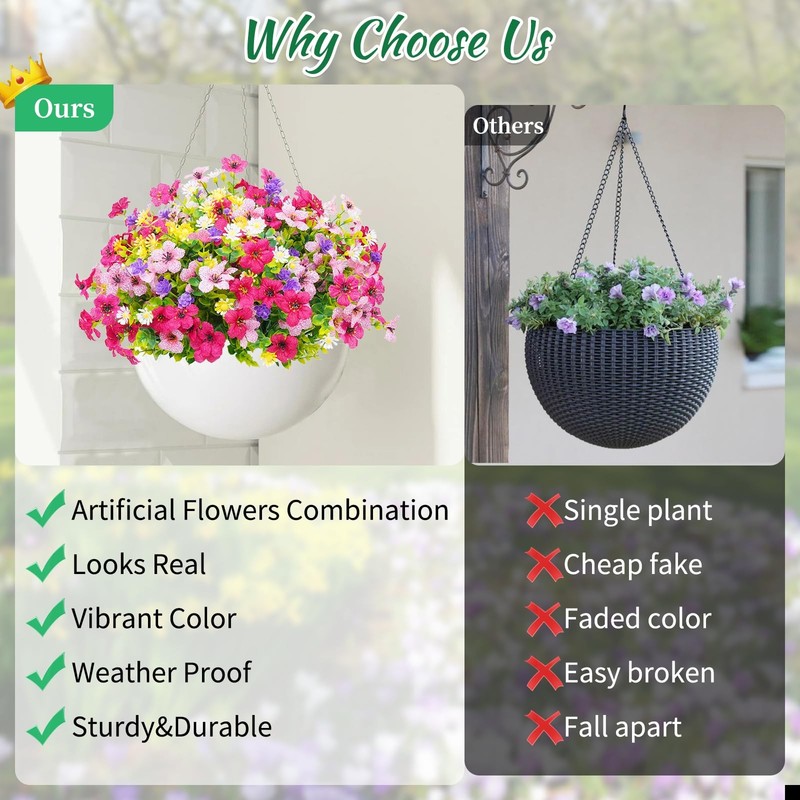 BLEUM CADE 12 Bundles Artificial Flowers for Outdoors, UV 12 Pack, Mixed Pink gallery