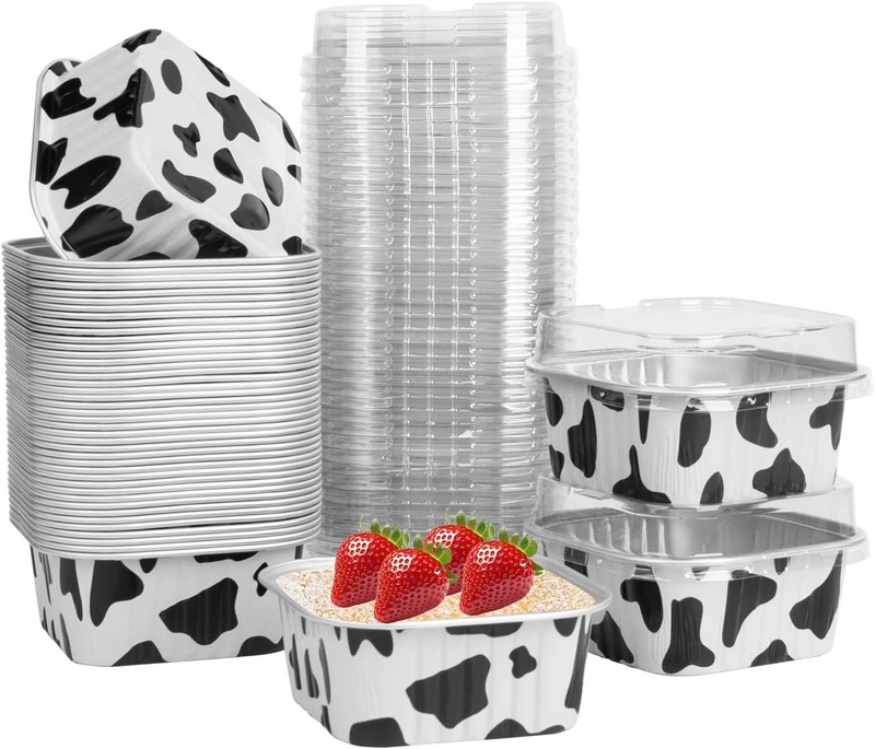 50 Pcs Mini Square Baking Cups W/ Lids,5oz Aluminum Foil Mini Cake Pans