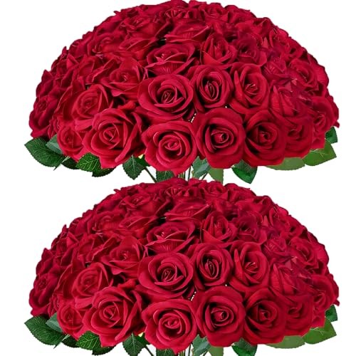 Pcs Roses Artificial Flowers with Stems，Fake Roses Bouquet Fake Flowers 50 Red gallery