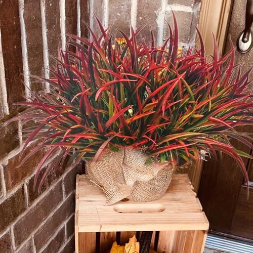 12 Bundles Fake Fall Outdoor Plants Artificial Grass Fall Stems Faux Red gallery
