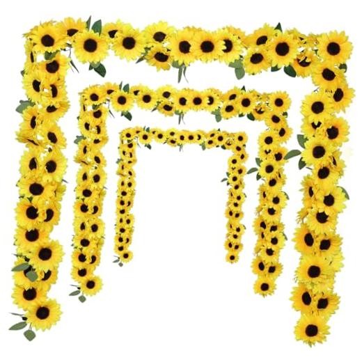 30 Blooms Artificial Sunflower Garland – 3 Pack Realistic Sunflowers – 3pcs