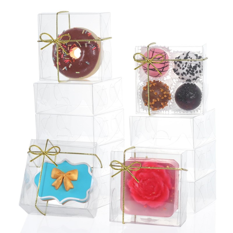 100 PCS 3.25″x3.25″x1.5″ Clear Chocolate Truffle Boxes for Cookies Candy