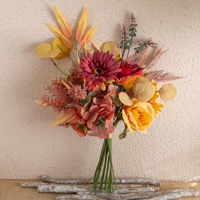 Peauley Fake Silk Flowers Bouquet Faux Centerpieces Roses Gerberas Hydrangea gallery