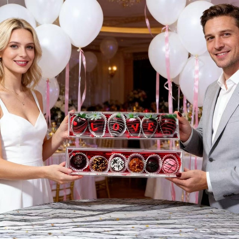 25 Pack 12 x 2.8 x 2.4 Inches Strawberry Boxes with Clear Lids,Long Macaron B... gallery