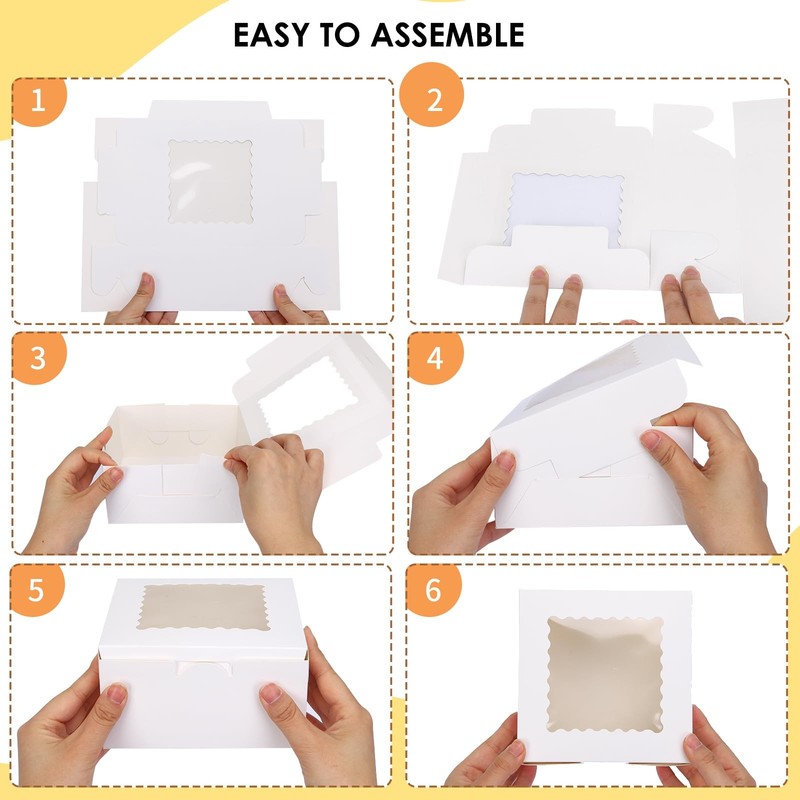 65pcs Cookie Boxes, 6x6x3 Inches Treat Boxes with Window, White Bakery Contai... gallery