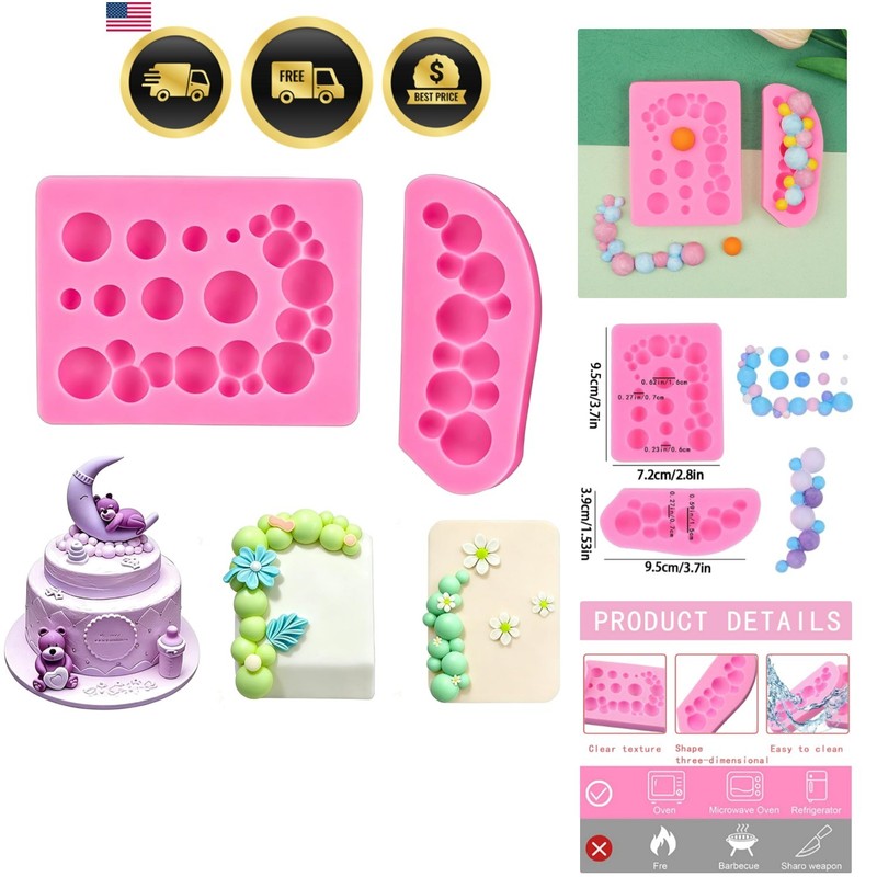 2 PCS 3D Pearl Fondant Mold Semi Sphere Ball Silicone Fondant Molds Hemispher…