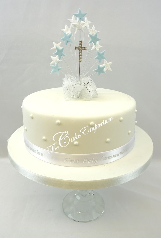 Heart Burst – Christening / First Holy Communion, Diamante Cross Cake Topper