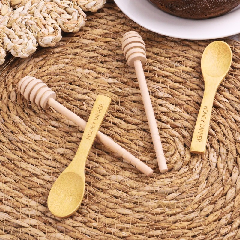 4 PCS 6.3 Inch Wooden Honey Comb Sticks Mini Mixing Stirrer Spoon Jar Drizzle gallery