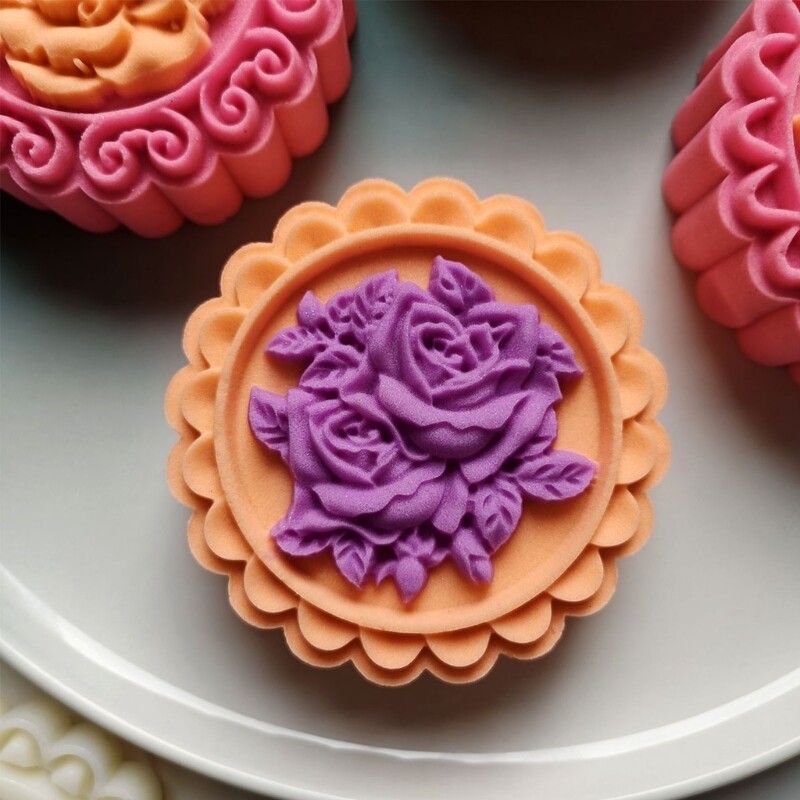 Moon Cake Mold with 4 Seals- Rose Peony Plum Blossom- Mold Set Pressed Cookie gallery