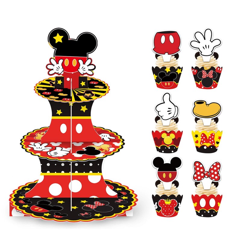 Cute Mouse Cupcake Stand, Large 3-Tier Cartoon Cupcake Holder for Birthday Pa…