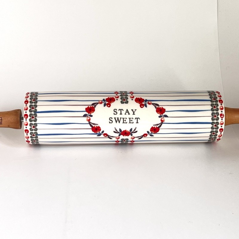 ANTHROPOLOGIE Handpainted Lucerne Rolling Pin “Stay Sweet” Floral Cottagecore
