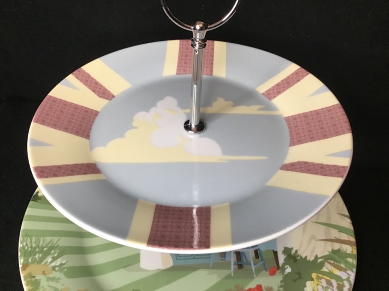 NWOT w/Box The Great British Bake Off 2Tier Cake Desserts Stand Porcelain Plates gallery