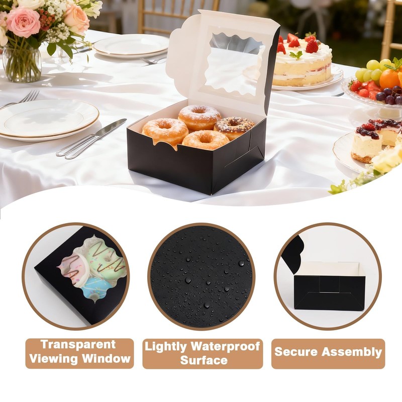 50 PCS 6x6x3 Inch Black Cookie Boxes Window Macaroon Pastry Gift Box gallery
