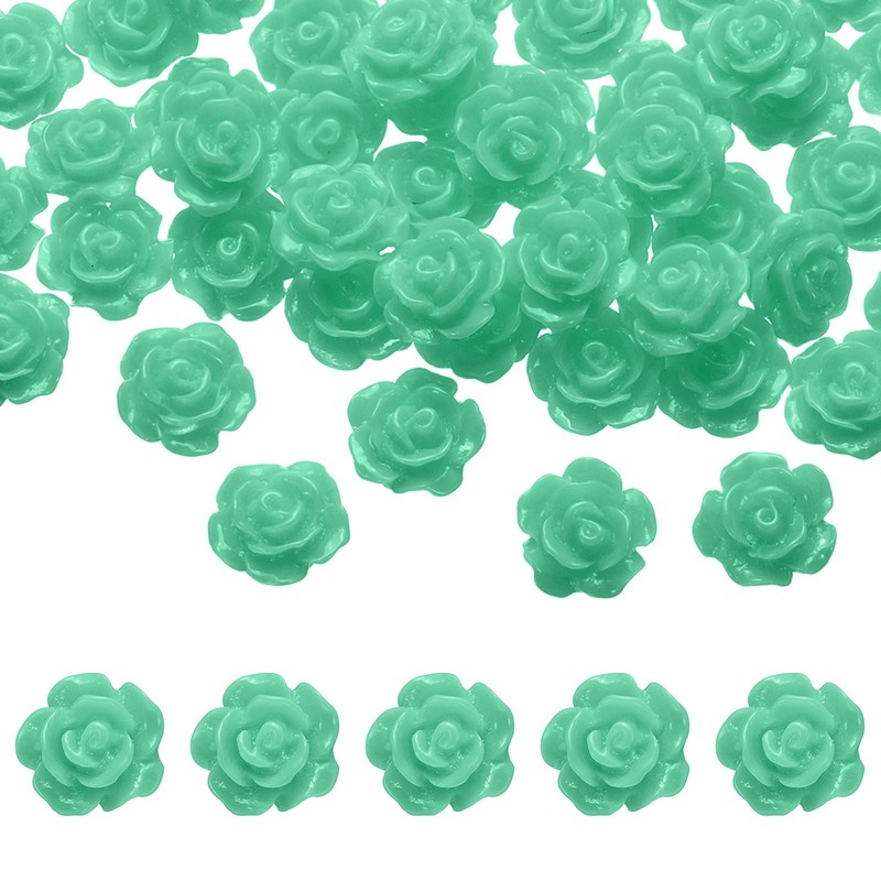 50 Pcs Cyan Resin Rose Flower Beads, 10mm Flatback Flower Charm