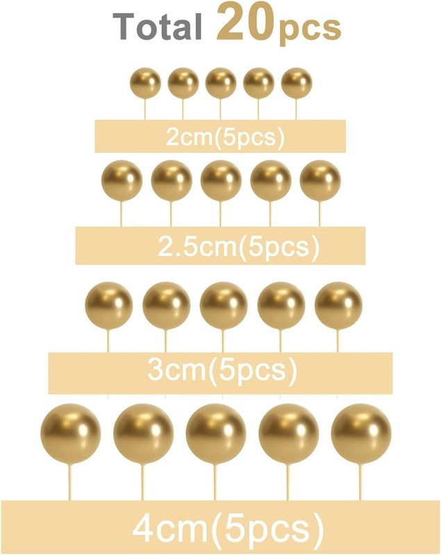 20 Pcs Ball Cake Topper Decorations Mini Balloons Cake Topper Sticks Gold Cake gallery