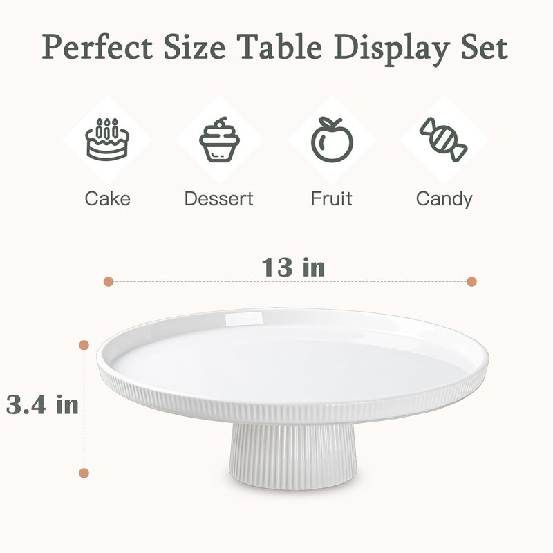 13in Ceramic Cake Stand with Pedestal White Dessert Cupcake Display Plate gallery