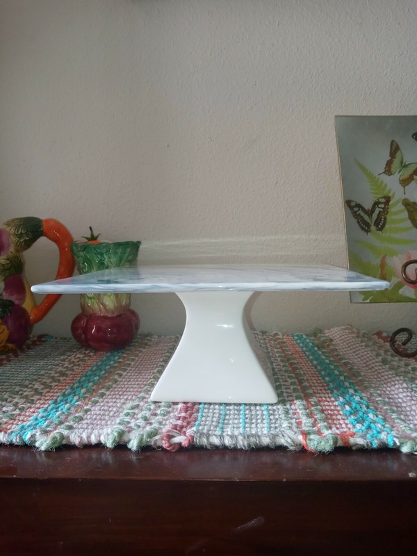 Grace's Pantry Pedestal Cake Dessert Stand Plate Square Black White Marble Look gallery