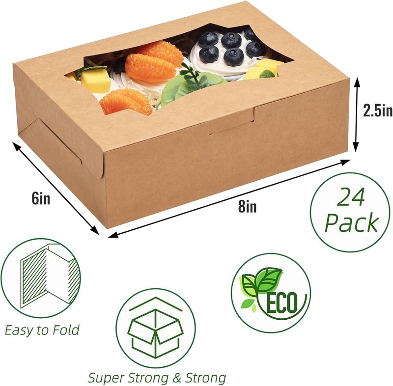 Cookie Box Bakery Box Treat Box Pastry Box with Window 8x6x2.5 Inches 24pcs gallery
